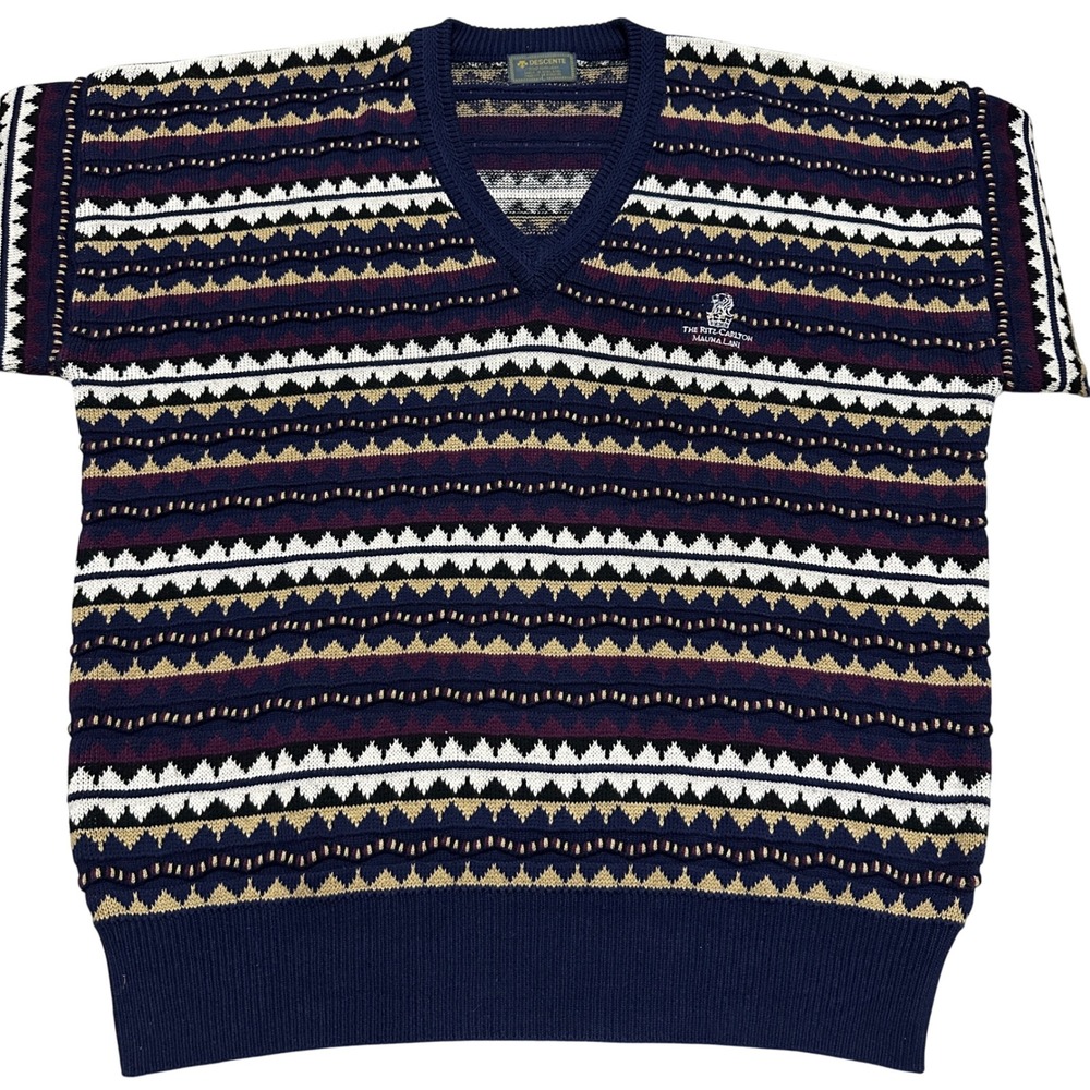 VTG DESCENTE Golf 3D Knit Sweater‎ The Ritz-Carlton Mauna Lani Mens Large Preppy
